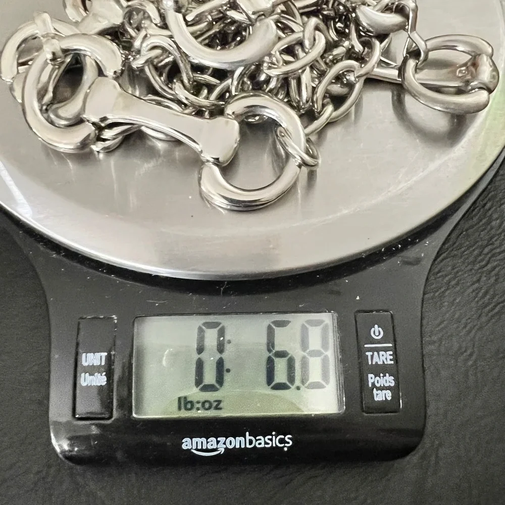 Silver Snaffle Bit Horse Equestrian Chain Belt Adjustable 26-50 Inch Old Money
